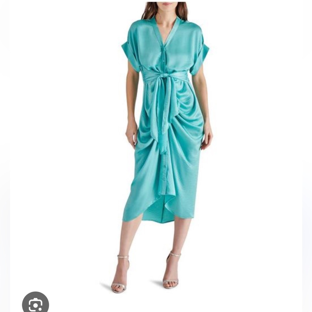 Steve Madden Turquoise Tie-Waist Midi Dress